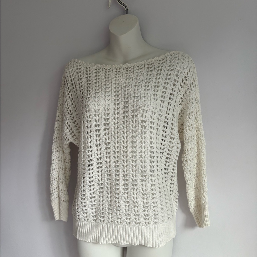 Free People White Knit Slouchy Sweater
